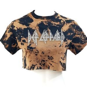 DEF LEPPARD Heavy Metal Rock Band Acid Wash "Cropped" Crop Top Rock Tee rap tee